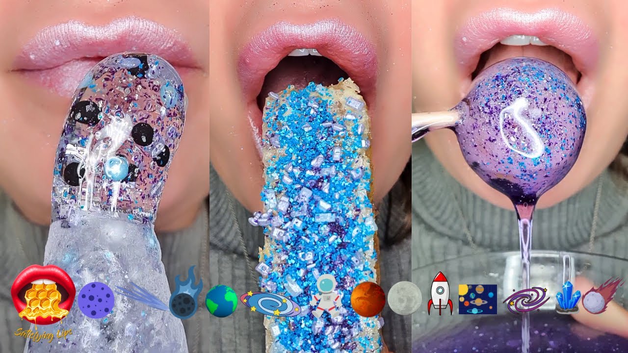 Satisfying ASMR Eating Galaxy Space Themed Emoji Food Mukbang 먹방