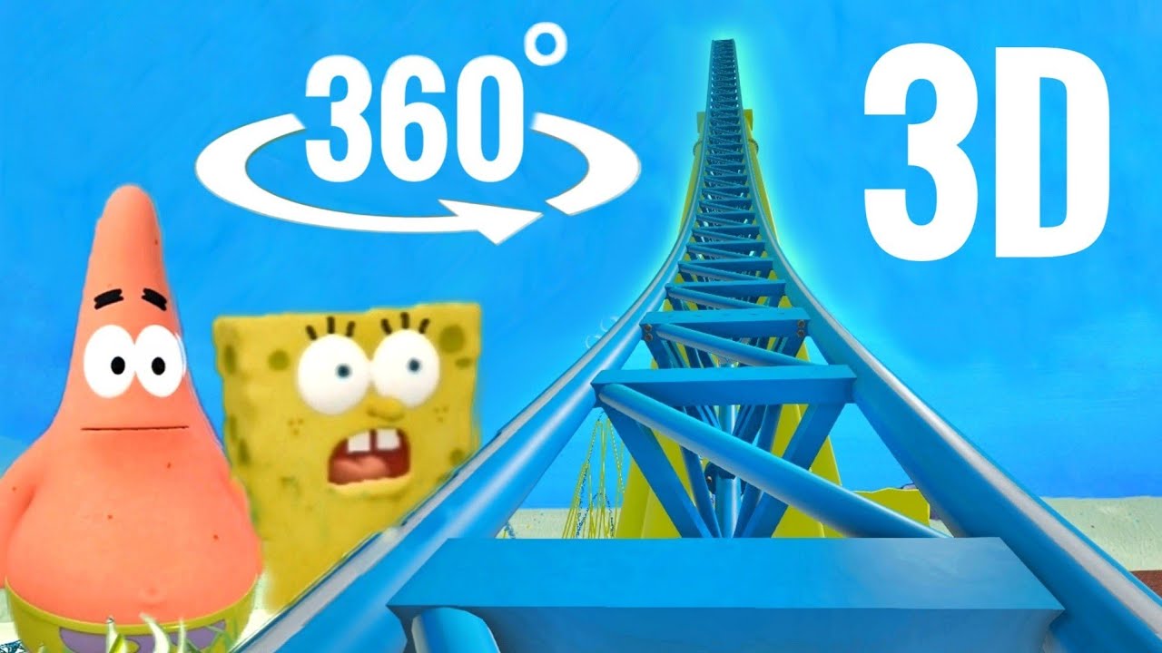 🟣 3D 360&deg; Video Roller Coaster VR SpongeBob Virtual Reality Underwater in Bikini Bottom