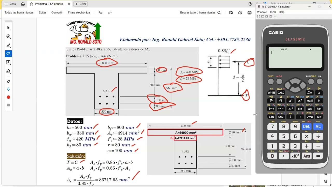 Ejercicio de concreto Concreto, resistencia nominal de viga Tee