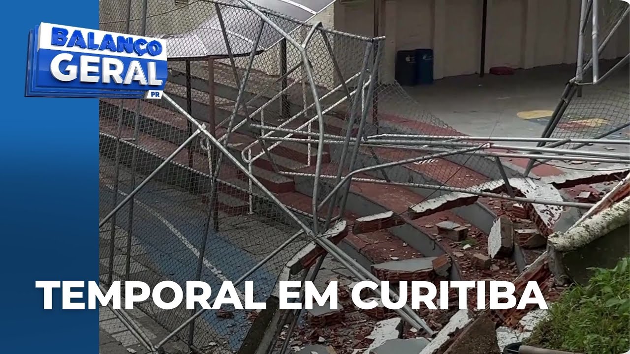 Tempo no Paraná: tempestade derruba muro de escola em Curitiba e chuva forte provoca alagamentos