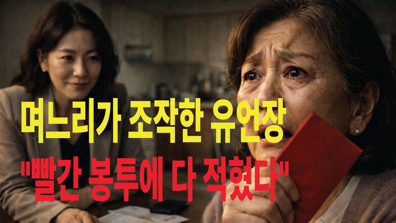 큰며느리가 유언장 조작해 재산 70% 가로채려다 시어머니가 남긴 '빨간 봉투' 고백에 알거지 됐습니다.