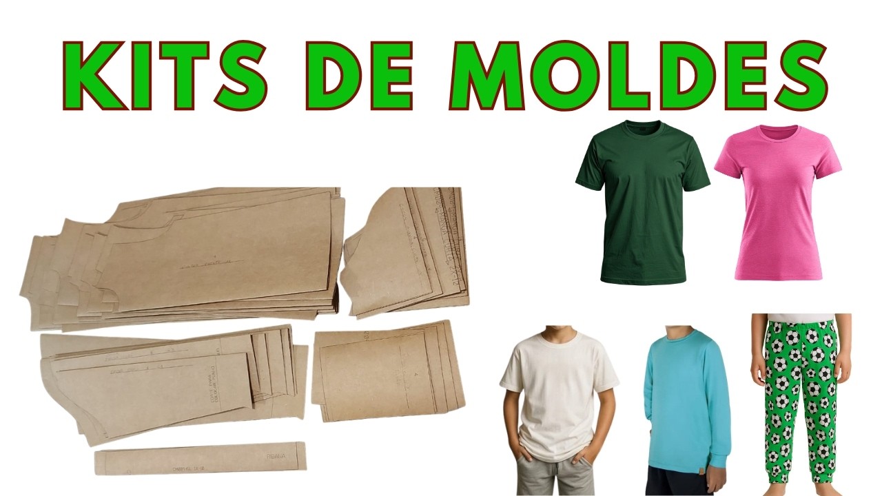 KITS DE MOLDES EM PAPEL CRAFT - CAMISETA ADULTO E INFANTIL E CALÇA INFANTIL