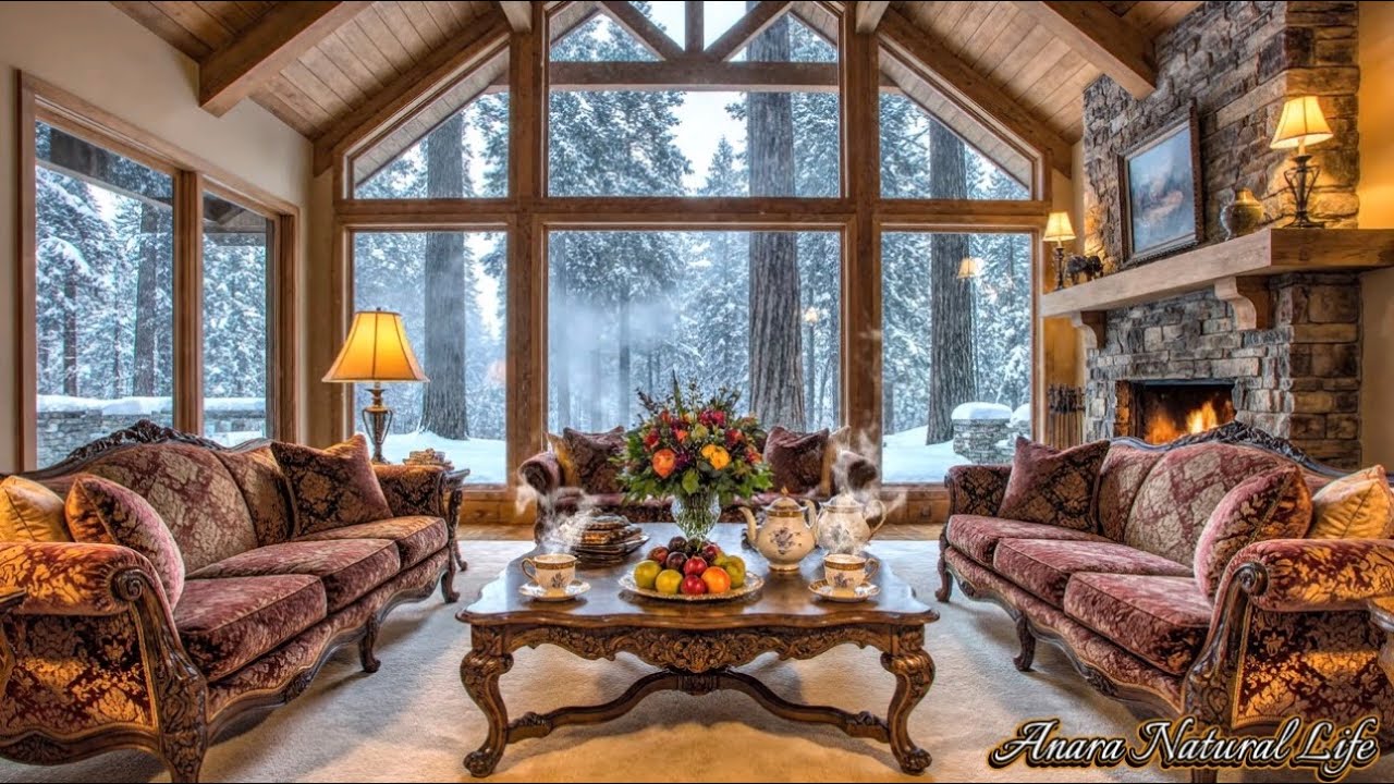Coffee Ambience ☕ Luxury Forest Mansion | Fireplace & Winter Pine 