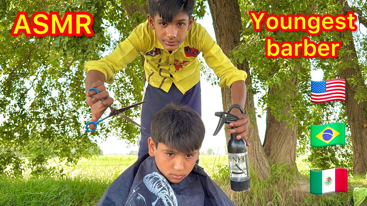 ASMR youngest barber 💈 in the world amazing haircut in jungle