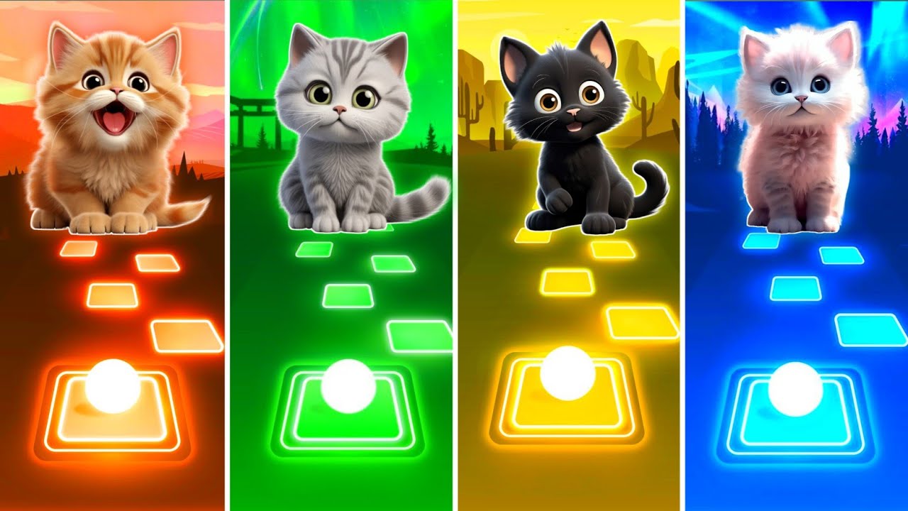 Cute Cats - Dance Monkey vs Axel F vs Thunder vs Say So | Tiles Hop EDM Rush