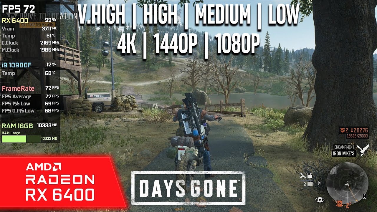 RX 6400 | Days Gone - 4K, 1440p, 1080p - Very High, High, Medium, Low