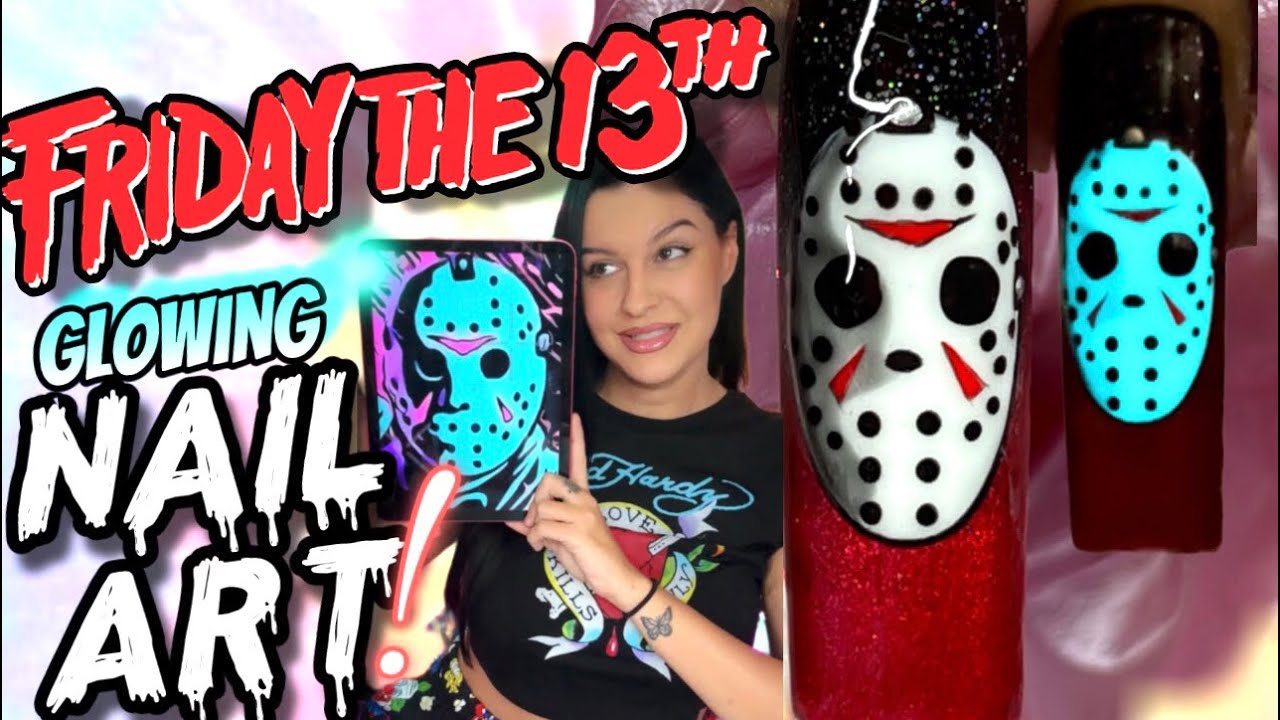 FRIDAY THE 13TH‼️⚠️ GLOWING JASON TUTORIAL🤯💅🏼 Easy Beginner Step by Step Nail Art!