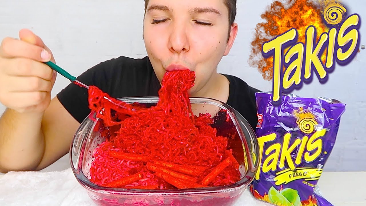 *BIG BITES* Fire Hot *TAKIS FUEGO* Flamin' Hot Spicy Ramen Noodle Challenge *NO TALKING* &bull; MUKBANG