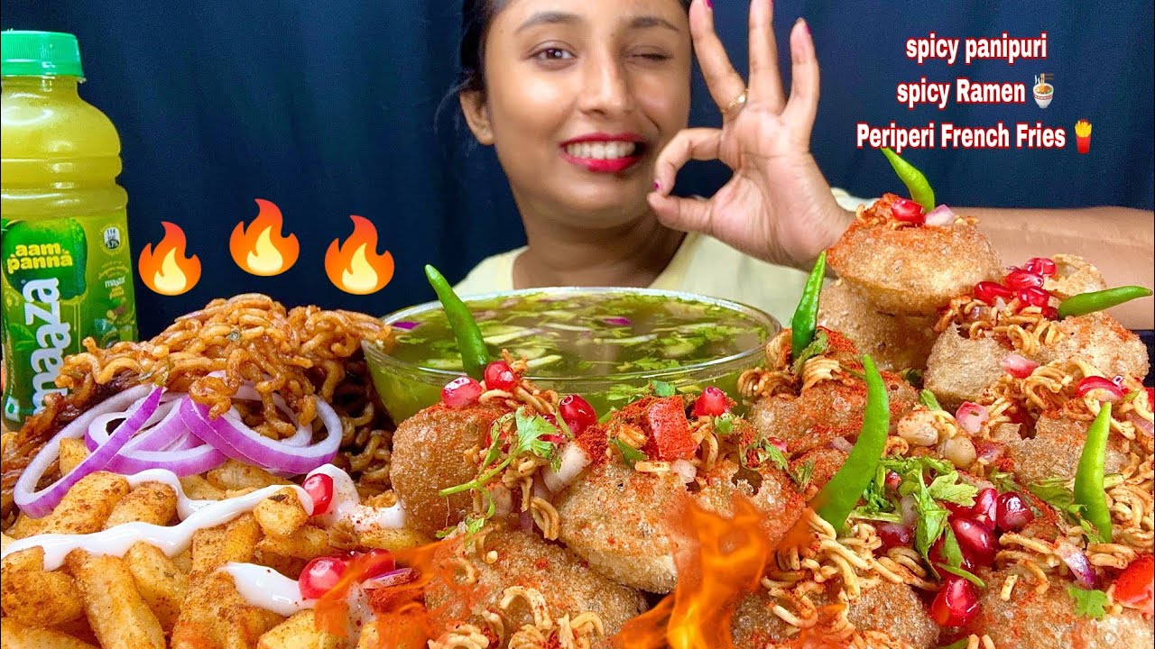 My Late Night Craving🤤Spiciest🔥Golgappa,Spicy Ramen🍜,peri peri French Fries🍟|Mukbang|Food Show