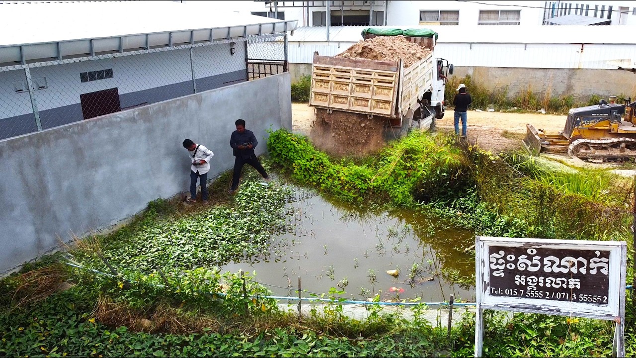 First Start New PROJECT!! Filling Land Delete Deep Fish Pond Use Strong Bulldozer & 5Ton Truck.