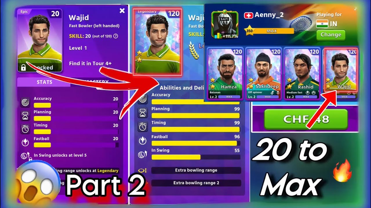 #cricketleaguetips I buy the new bowler wajid in cricket league game 20 to 120 max new bowler wajid