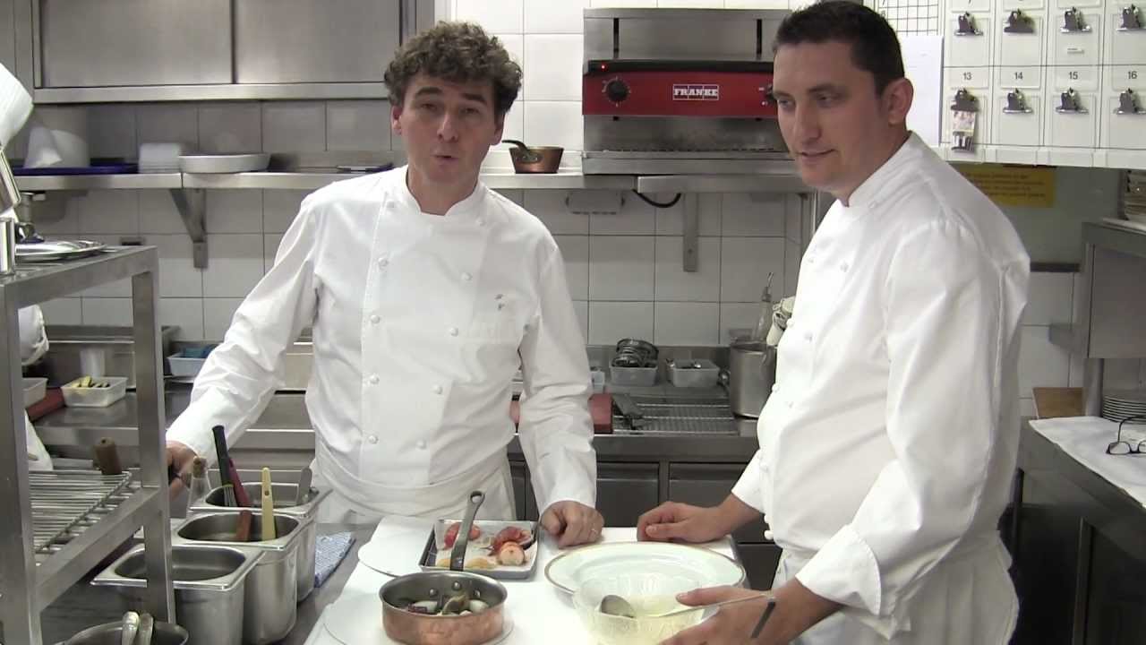 Cerutti and Lory prepares a dish at 3 Michelin Louis XV, Monaco