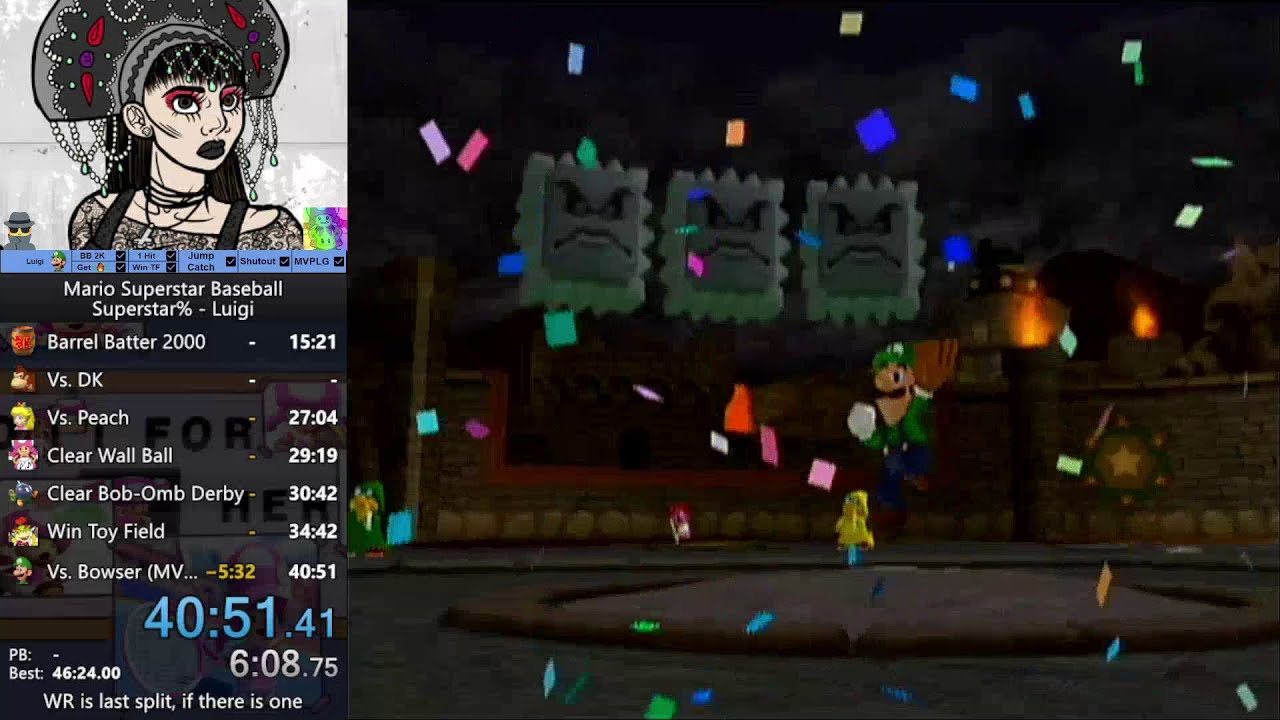 Mario Superstar Baseball - Superstar% Luigi in 40:50 (World Record)