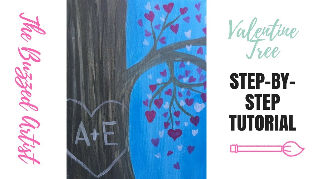 Valentines Heart Tree with Engraved Initials - Acrylic Painting Tutorial for Beginners