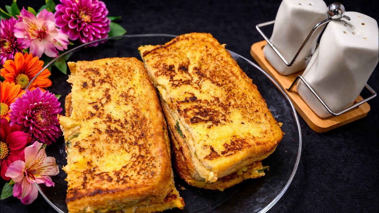 Cheesy French Toast with Meshed Potatoes | Delicious, Quick, Easy, Homemade 