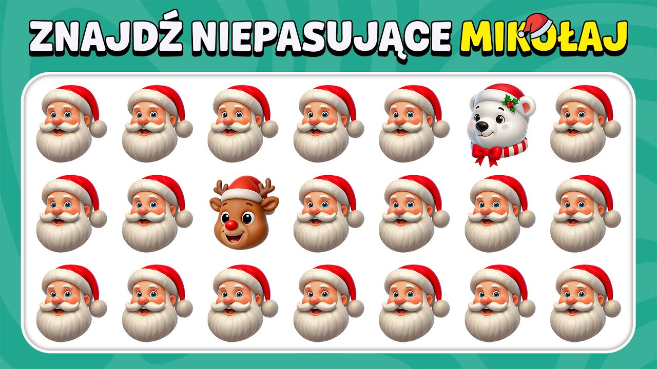 Znajdź Niepasujące Emoji - Edycja świąteczna 🎄🎅☃️| Łatwy, Średni, Trudny | 40 poziomów | Quiz Królik