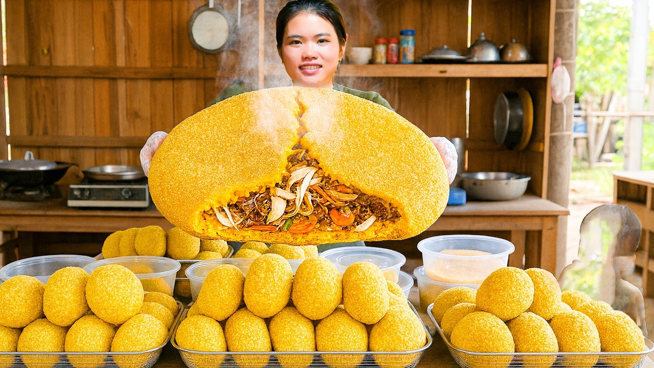 How to Make Cripsy Fried Chicken Wrapped in Sticky Rice to Sell at Market with Single Girl