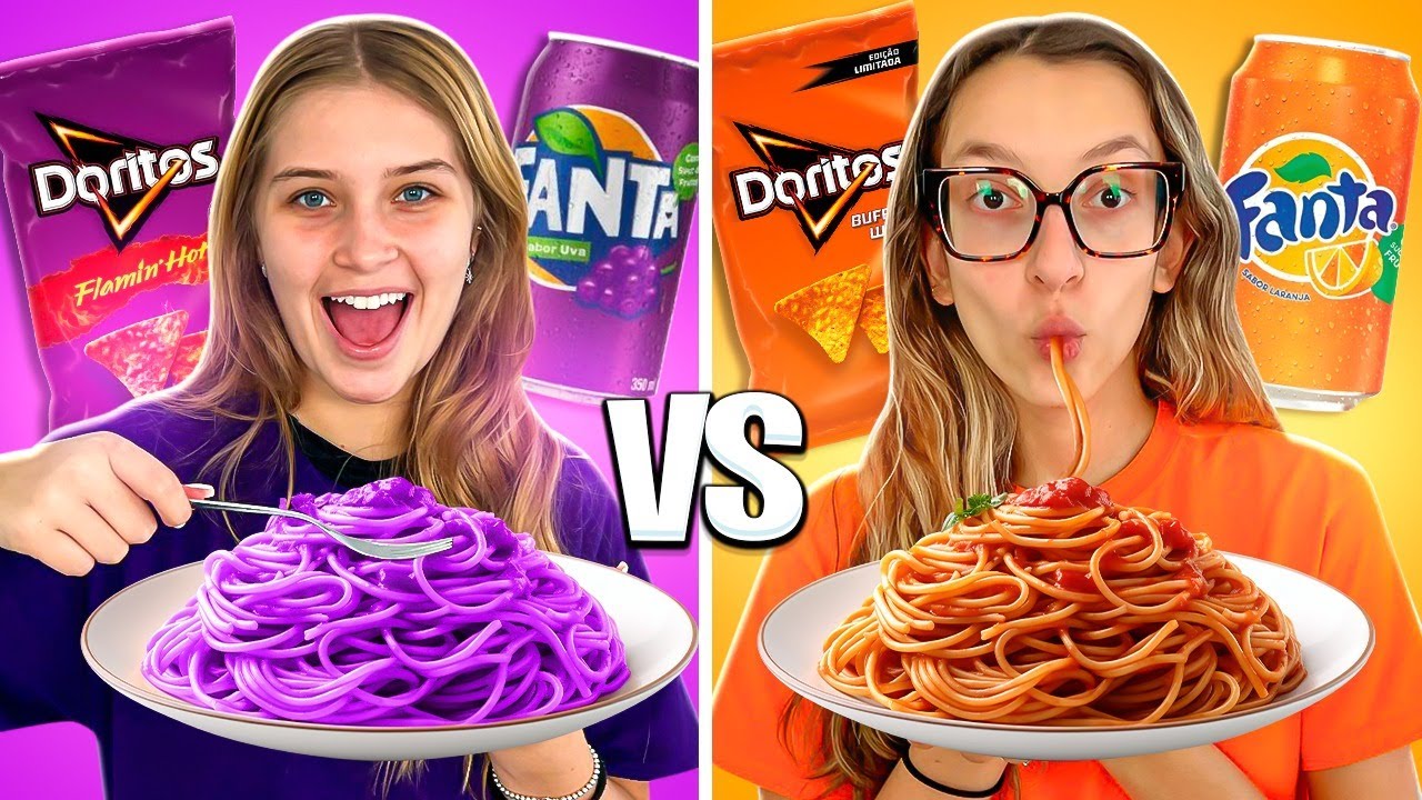 24 HORAS COMENDO COMIDA ROXA VS COMIDA LARANJA