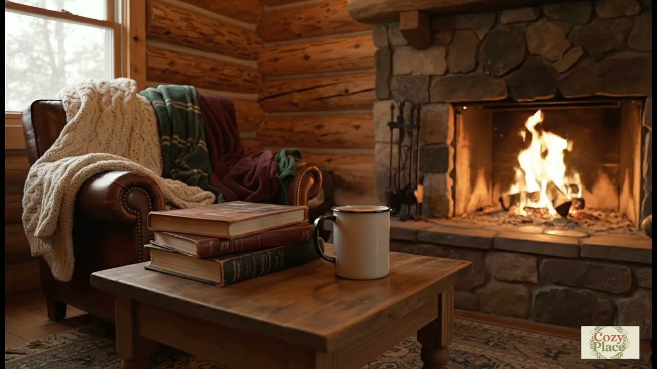 Chill Cabin Fireplace Ambiance with Smooth Jazz Music for Studying, Relaxing, and Working