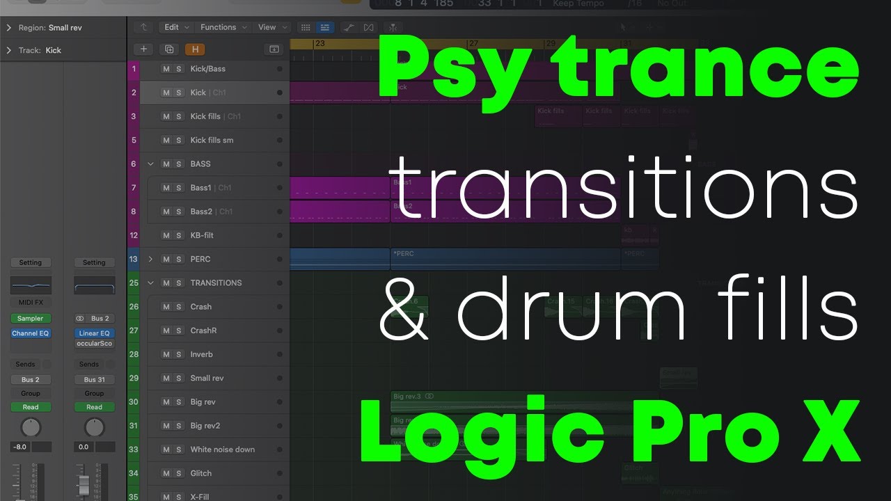 Creating Psy Trance transitions and drum fills in Logic Pro X - tutorial