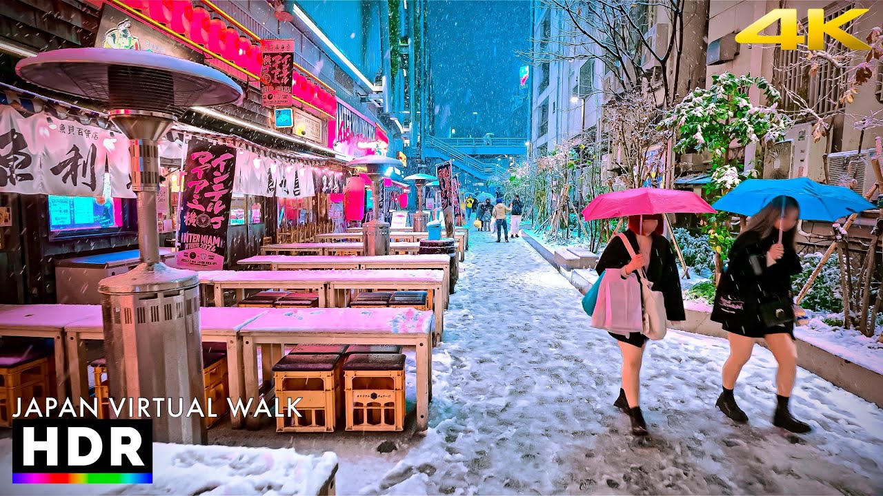 Tokyo Shibuya Snowy Night Walk, Japan &bull; 4K HDR