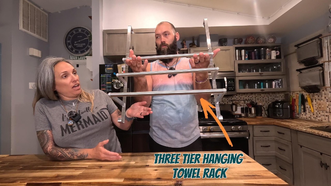 Over The Door 3-Tier Towel Rack with Hooks - Stepped Design