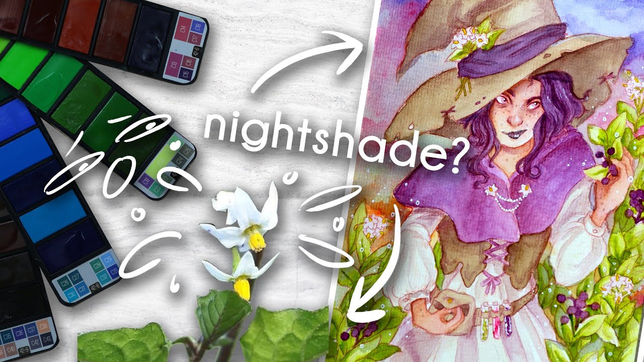 Drawing my NIGHTSHADE plant as a cute witch! // Testing Prestigify Nomad Watercolor Set