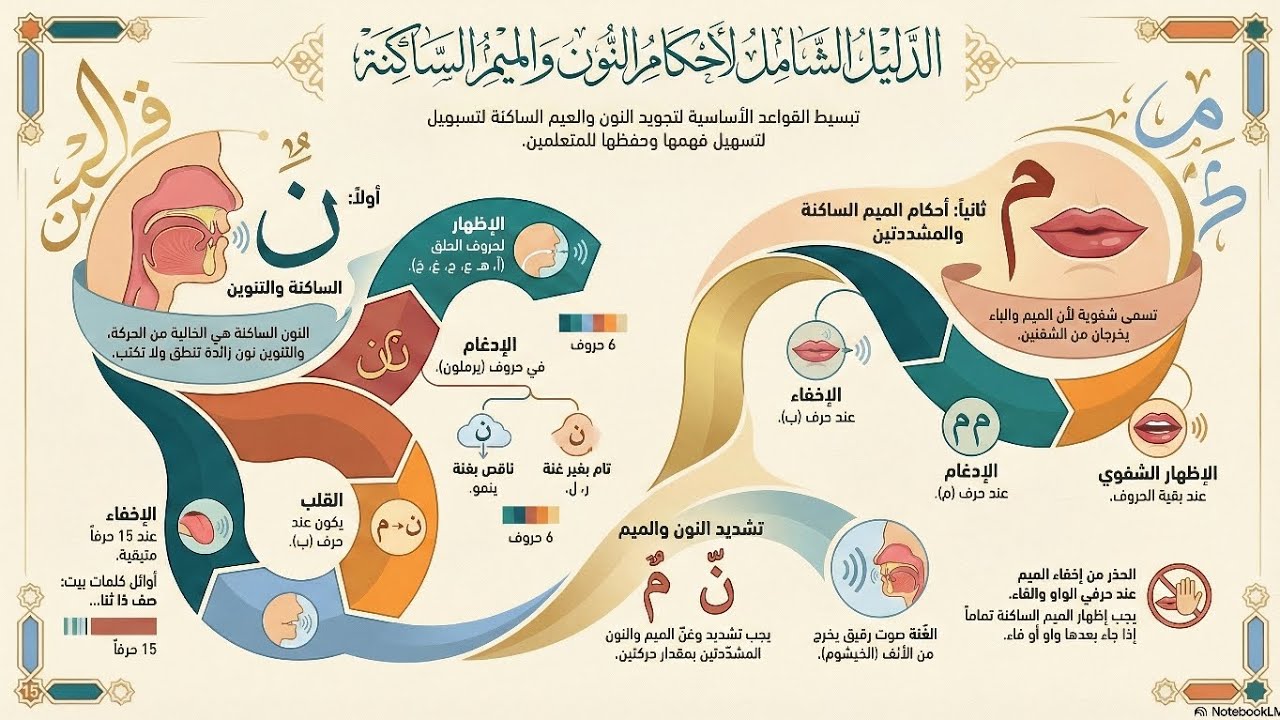 ملخص أحكام النون والميم الساكنتين | مستوى أولى ثانوي جذع مشترك علمي وأدبي #القرآن_الكريم #المصحف 