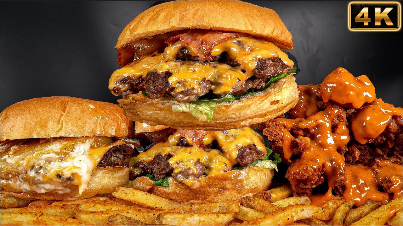 4K MUKBANG ASMR | Chico's Double Beef Burger & Onion Burger 치코스 더블 비프 버거 & 어니언 버거