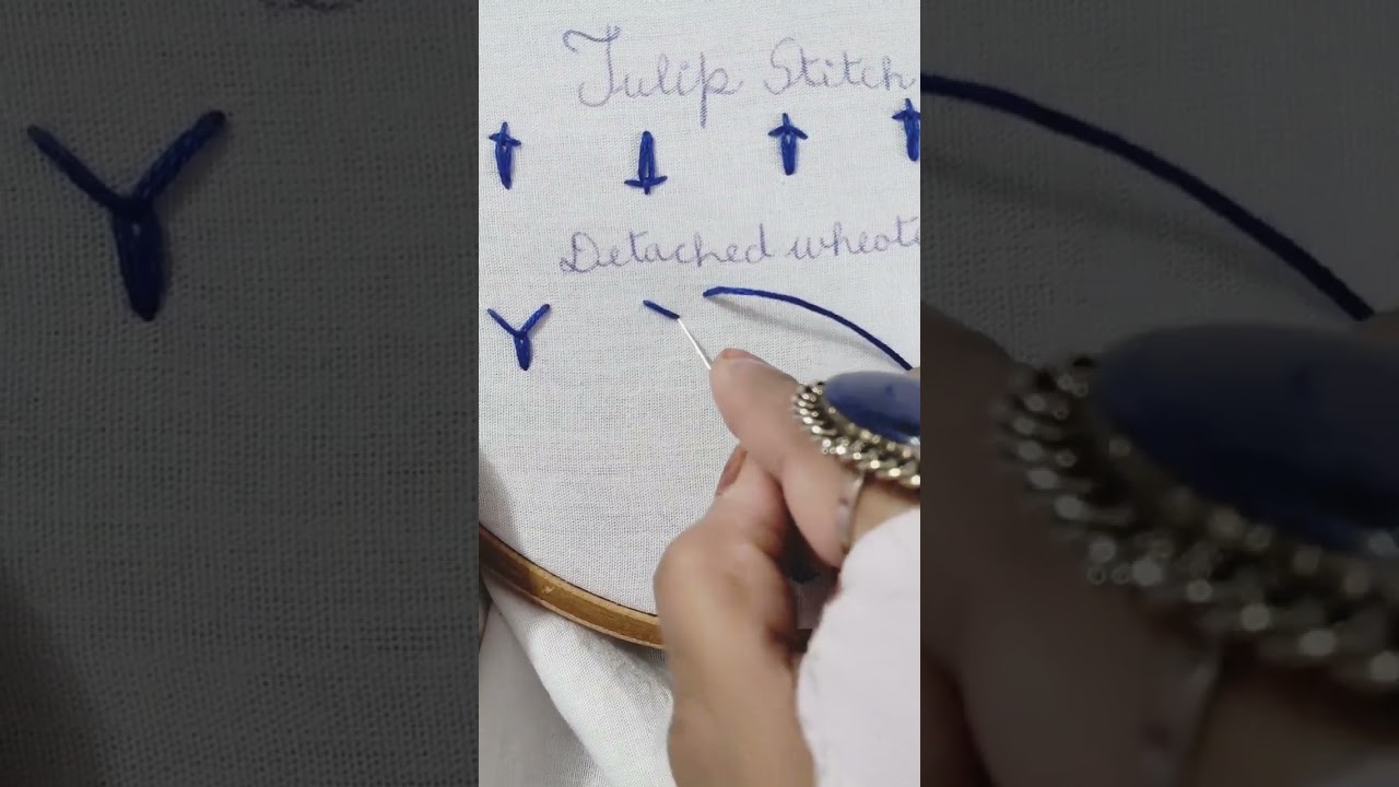 Detached wheatear stitch, Chain stitch family, Hand made, Hand embroidery stitches tutorial 🪡⛓️✨#art