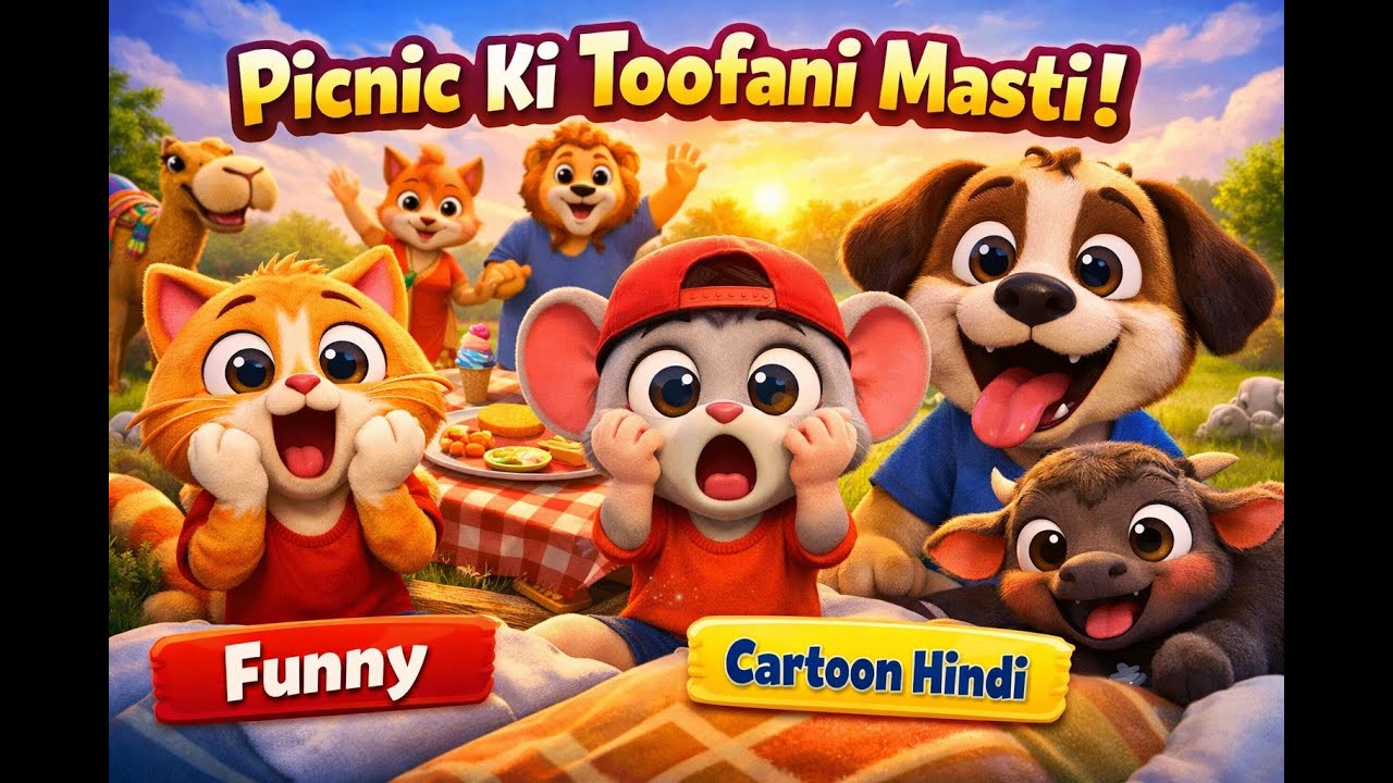 बिल्ला, चिंटू और शेरू की तोफानी पिकनिक 🌳#FunnyAnimal#cartoonstoryhindi #viral #trending #animation