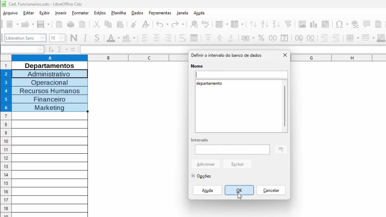 Como fazer lista suspensa no LibreOffice