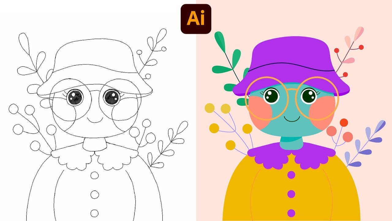How to Draw a Cute Turtle Character with Glasses & Hat 🐢 | Easy Illustrator Tutorial