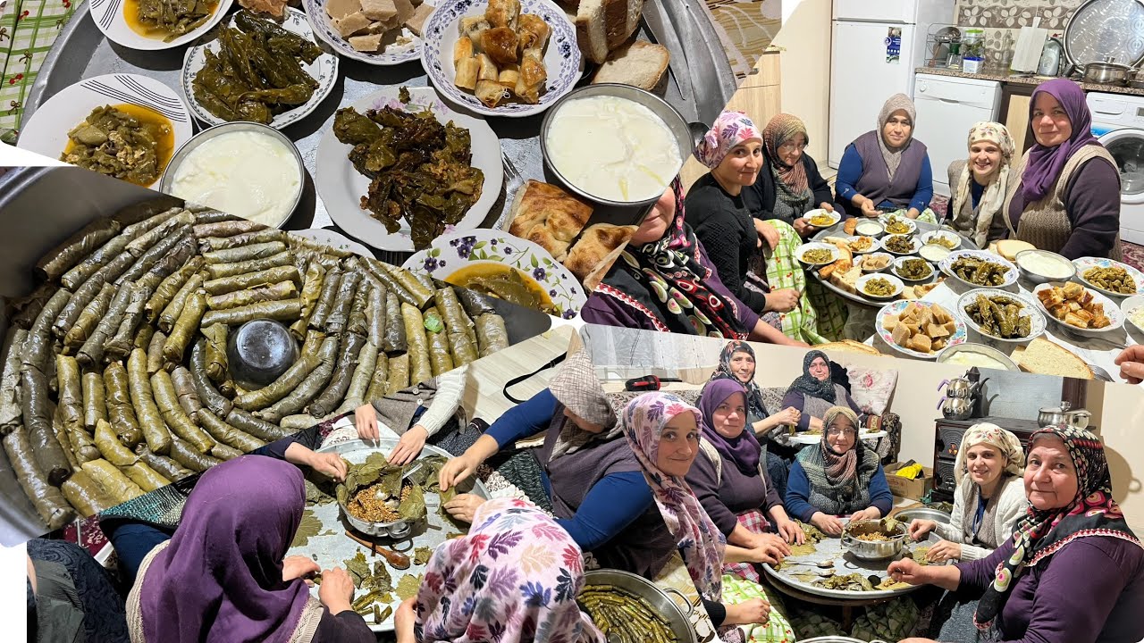 Müzeyyen ablanın mevlidine hazırlık yaprak sarması yapıyoruz yer sofrasında akşam yemeği nostalji