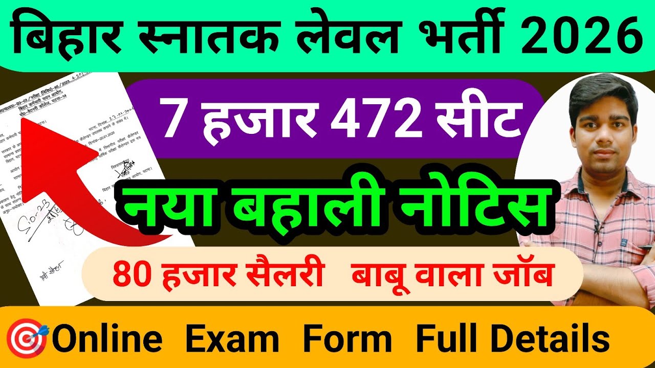 बिहार स्नातक लेवल वेकैंसी 2026 | 🎯7472 सीट /bihar graduate level new vacancy,job profile and salary 