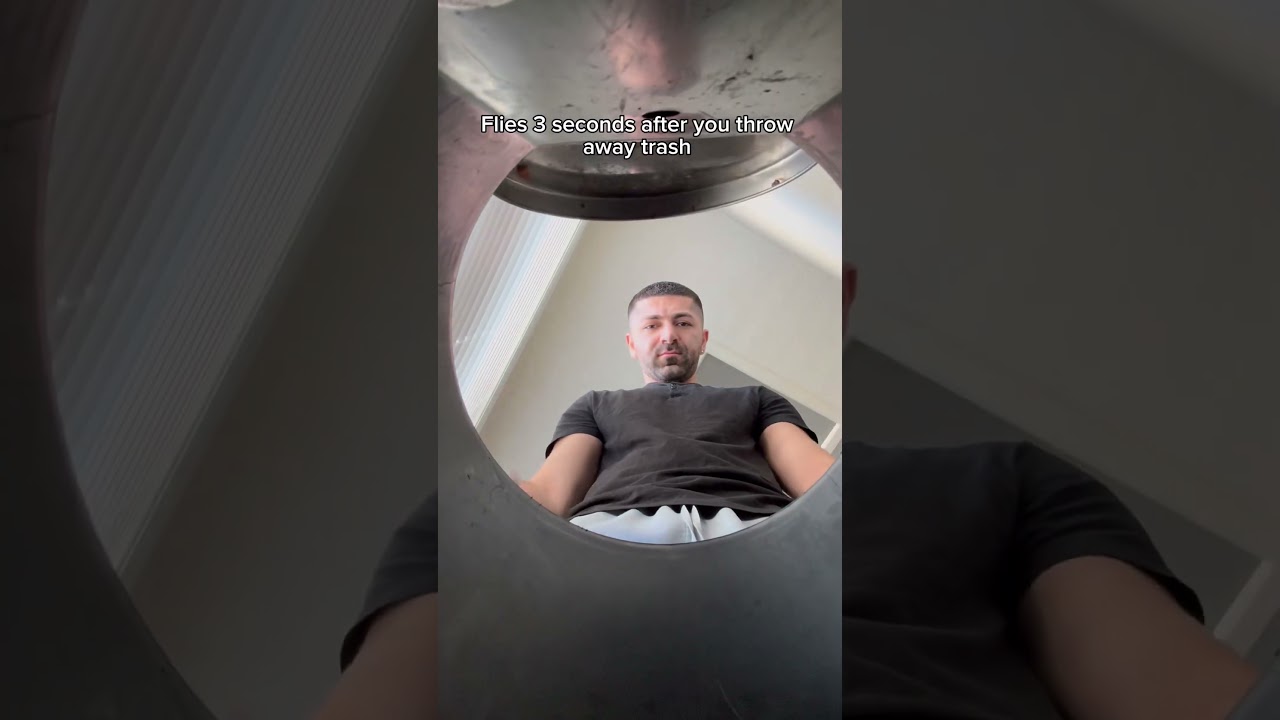 Flies 3 seconds after you throw away trash. #shorts #skit #funny