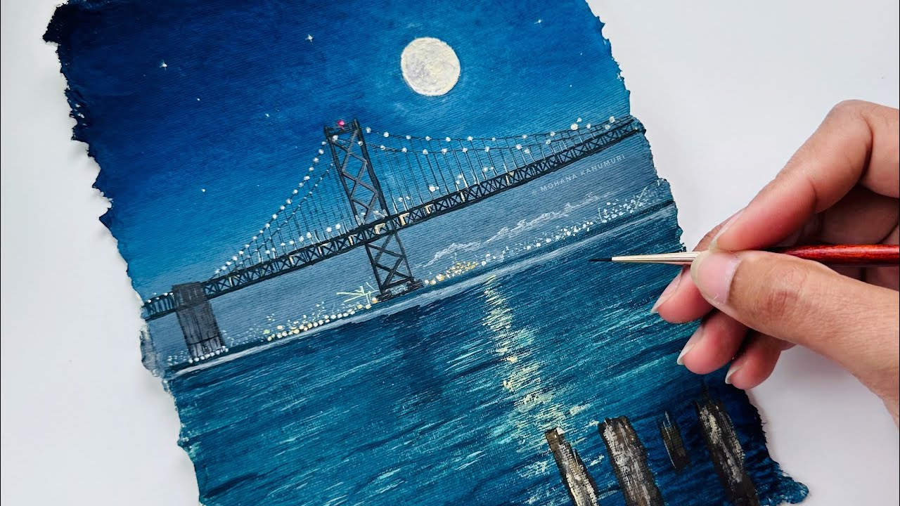 рисуем мост через залив, Сан-Франциско 🌉 🤍иллюстрация гуашью 🎨