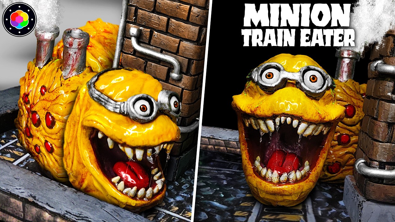 Cómo hacer a MINION TRAIN EATER (Se Mueve con Ruedas) de Plastilina | PlastiVerse