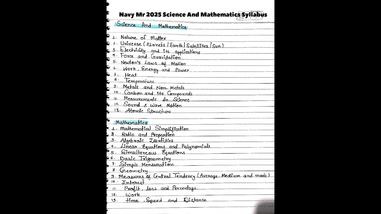 Navy Mr 2025 Science And Mathematics Official Syllabus #navymrSyllabus #navyssr #indiannavyvideo