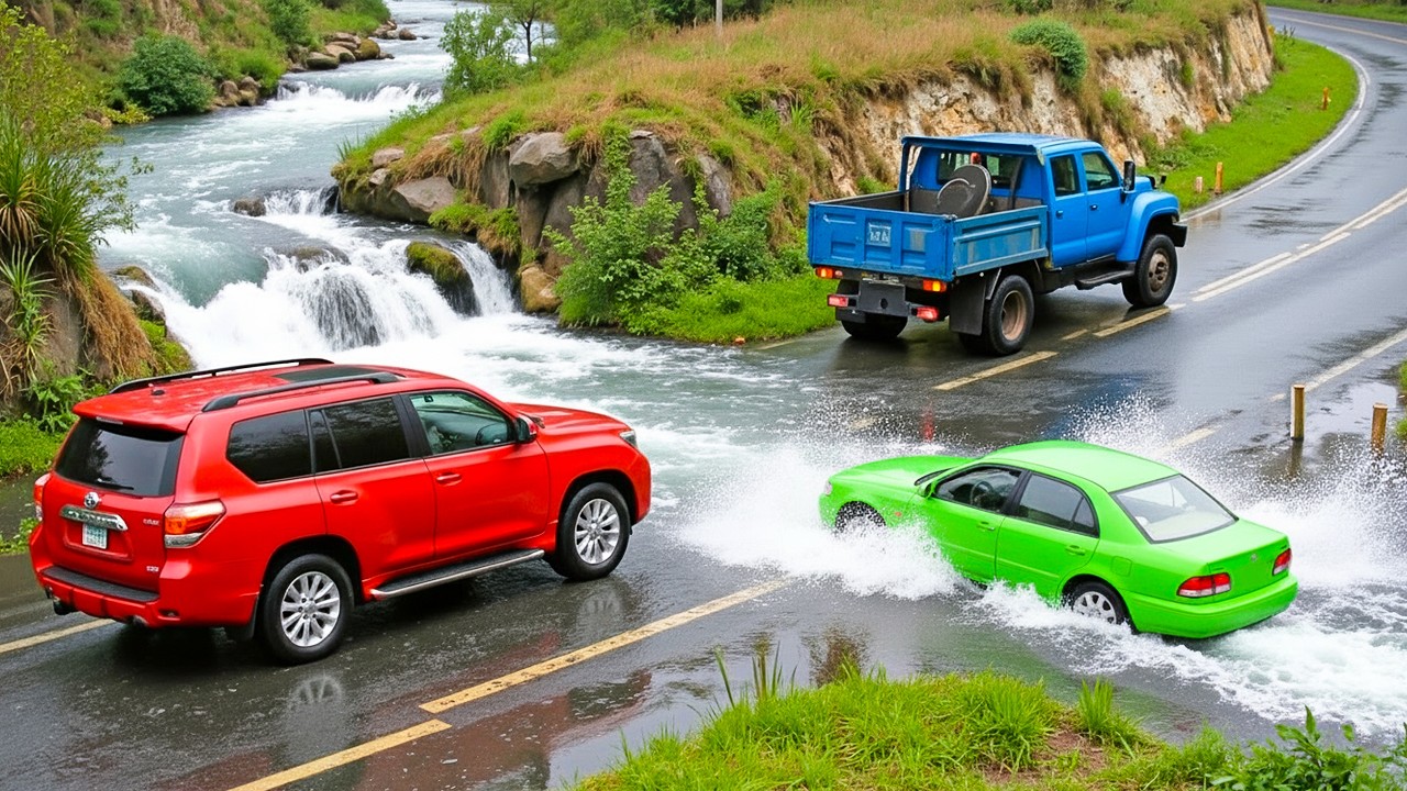Cars vs Fast Flowing River Challenge #6 in BeamNG Drive!