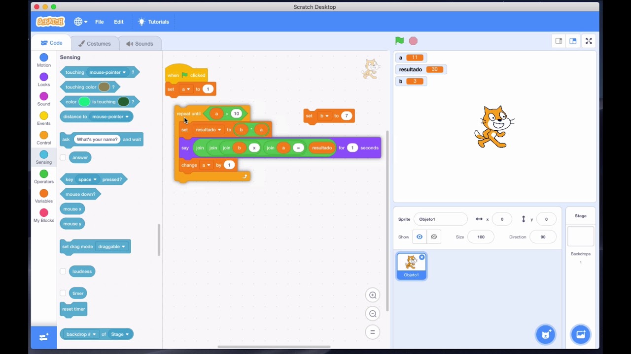 Tablas multiplicar en Scratch