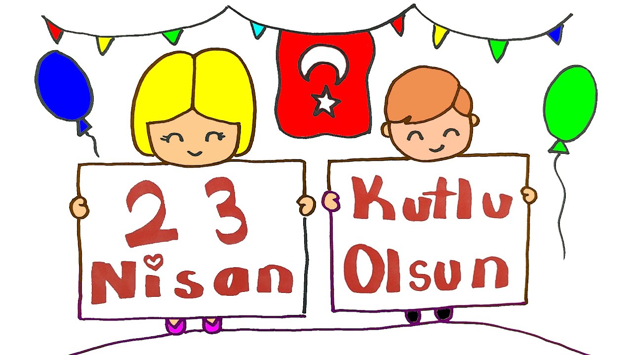 Kolay 23 Nisan Resmi Çizimi, Kolay Çizimler, 23 Nisan Resmi Nasıl Çizilir, Sevimli Resim Çizimleri