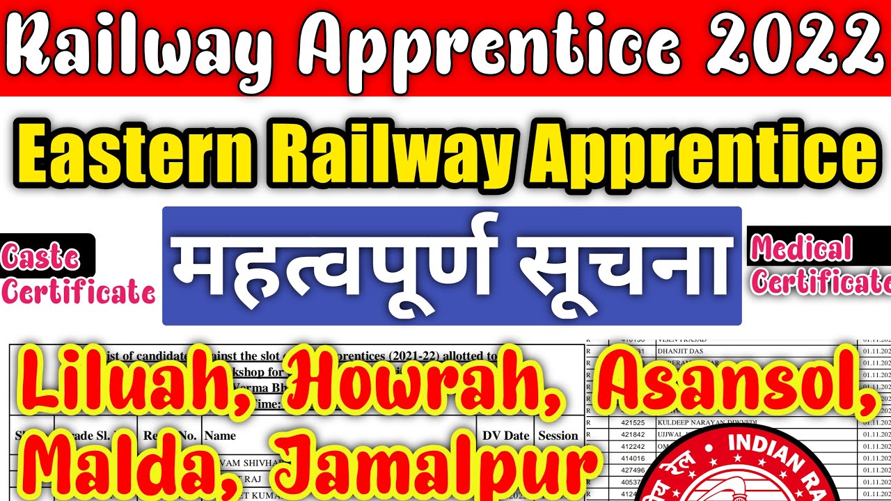 Railway Apprentice 2022 | Eastern Railway Apprentice | Merit के बारे में महत्वपूर्ण सूचना, ITI Pass