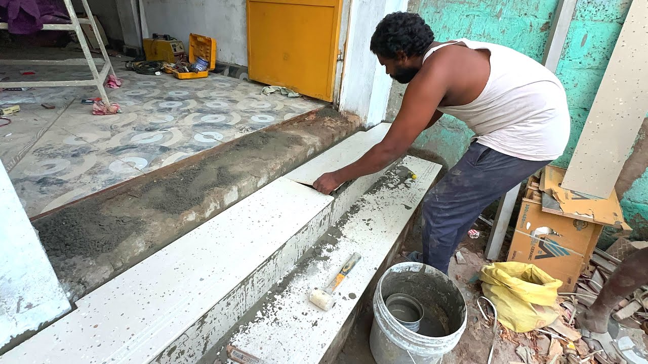 Amazing❤️Construction of Stairs design Tile Installation-Sand and cement mixer