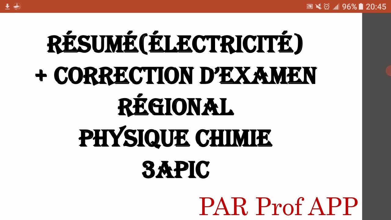 r&eacute;sum&eacute; de l'&eacute;lectricit&eacute; 3apic + correction de l'examen r&eacute;gional physique-chimie