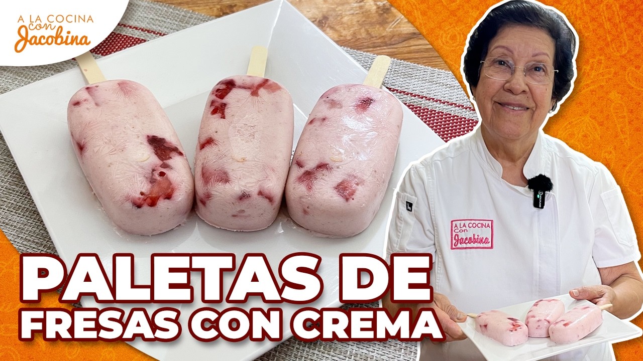 🍓✨ &iexcl;Paletas de Nieve de Fresa con Crema! Cremosas, F&aacute;ciles y Deliciosas 😍