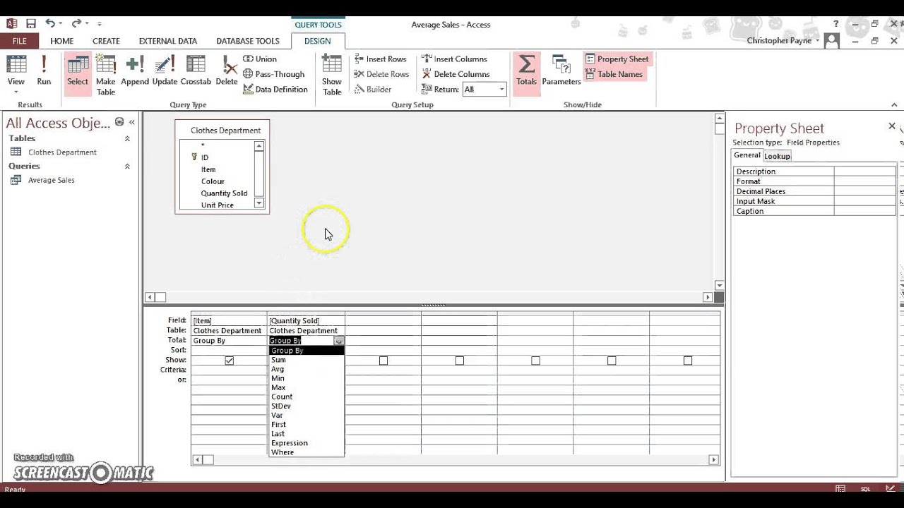 Calculations in Queries Average
