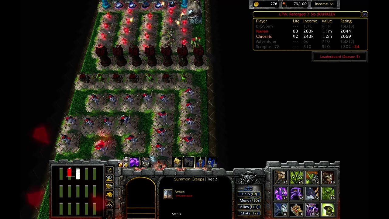 Warcraft III - Line Tower Wars - Come From Behind Victory - Warcraft 3