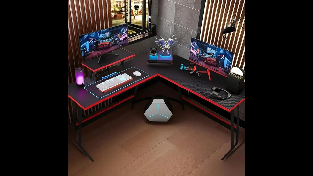 Escritorio para juegos con bordes rojos