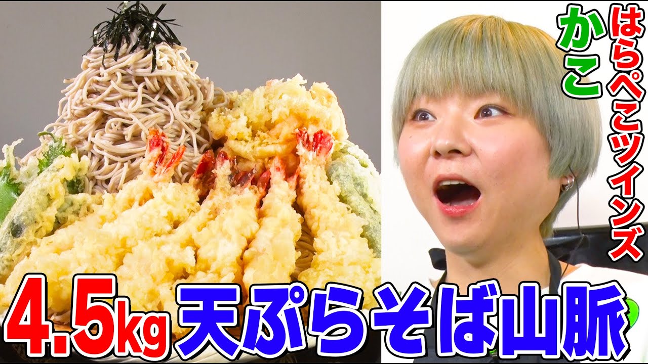 【デカ盛りハンター】 食べてるとこだけ！はらぺこツインズかこが4.5kgの“天ぷらそば山脈”に「味奈登庵」で挑戦！牛肉やカレーの絶品つけ汁にも大興奮【大胃王】【MUKBANG】【YouTube限定】